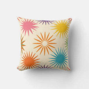 Colorful Mid Century Starburst Pattern Throw Pillow