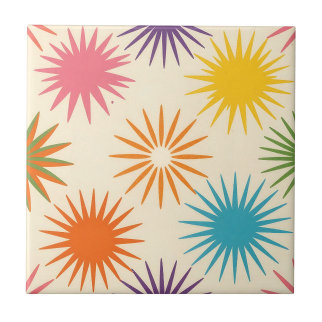 Colorful Mid Century Starburst Pattern Tile (Front)