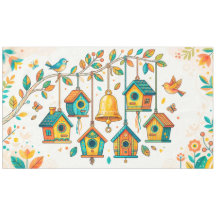  colorful mini birdhouses hanging from a delicate 