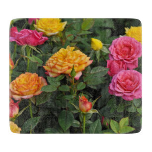 Colorful miniature roses cutting board