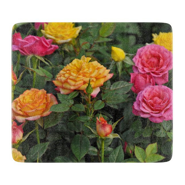 Colorful miniature roses cutting board (Front)