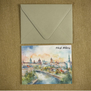 Colorful Minsk Belarus Watercolor Painting City  Postcard