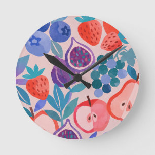 Colorful Mixed Fruit Pattern Modern Art Print Round Clock