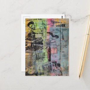 Colorful Mixed Media Retro Hobbies Woodworking Men Postcard