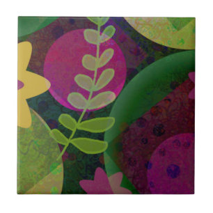 Colorful Modern Abstract Art Botanical Floral Tile