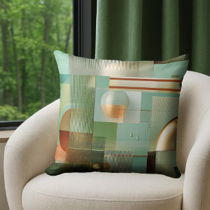 Colorful Modern Abstract Teal Gold Throw Pillow