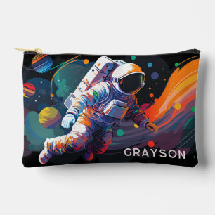 Colorful Modern Astronaut Space Personalized Name Accessory Pouch