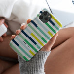 Colorful Modern Blue Green Turquoise Stripes Case-Mate iPhone 14 Pro Case<br><div class="desc">Bold stripes in navy,  mint,  aqua,  teal,  lime,  green,  mustard,  yellow. This phone case is stylish and modern,  featuring your name or personalized message.</div>