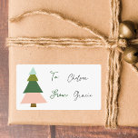 Colorful Modern Christmas Tree To From Label<br><div class="desc">Festive Christmas to/from labels featuring an illustration of a Christmas tree in shades of green and blush pink. To & from are displayed in a whimsical green script with space to type or handwrite your names.</div>