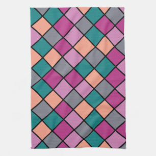 Colorful Modern Diagonal Tiles Pattern version 1 Kitchen Towel