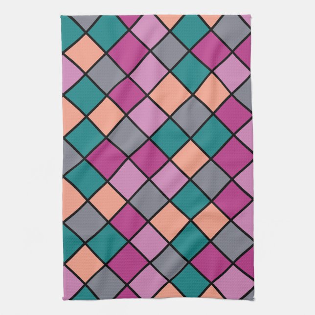 Colorful Modern Diagonal Tiles Pattern version 1 Kitchen Towel (Vertical)