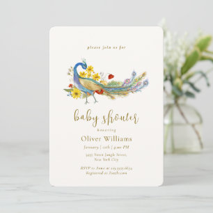 Colorful Modern Elegant Flower Peacock Baby Shower Invitation