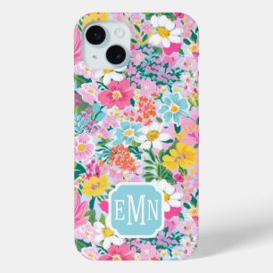 Colorful  Modern Garden Monogrammed iPhone 15 Mini Case