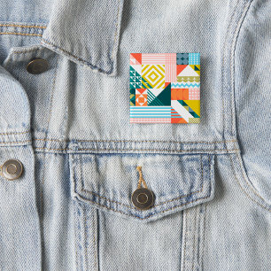 Colorful Modern Geometric Abstract Pattern 2 Inch Square Button