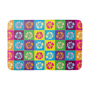 Colorful modern Hibiscus flower pattern custom Bath Mat
