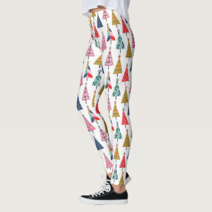 Colorful Modern Holiday Tree Pattern Leggings