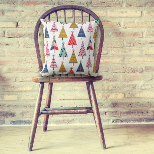 Colorful Modern Holiday Trees Pattern Throw Pillow