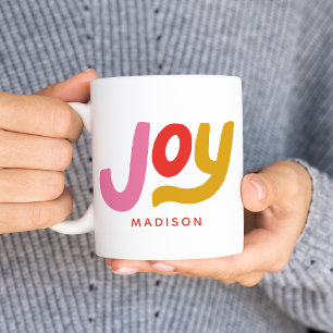 Colorful Modern Joy Personalized Holiday Coffee Mug