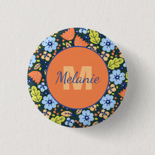 Colorful Modern Pretty Flower Pattern Personalised 1 Inch Round Button