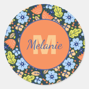 Colorful Modern Pretty Flower Pattern Personalised Classic Round Sticker