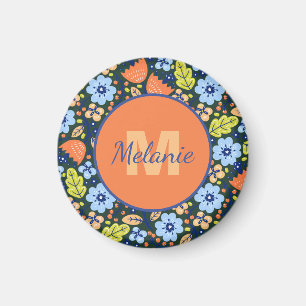 Colorful Modern Pretty Flower Pattern Personalised Magnet