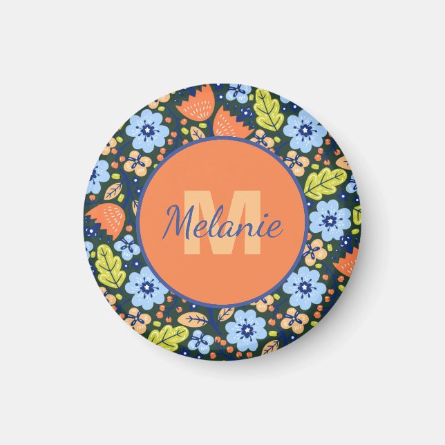 Colorful Modern Pretty Flower Pattern Personalised Magnet (Front)