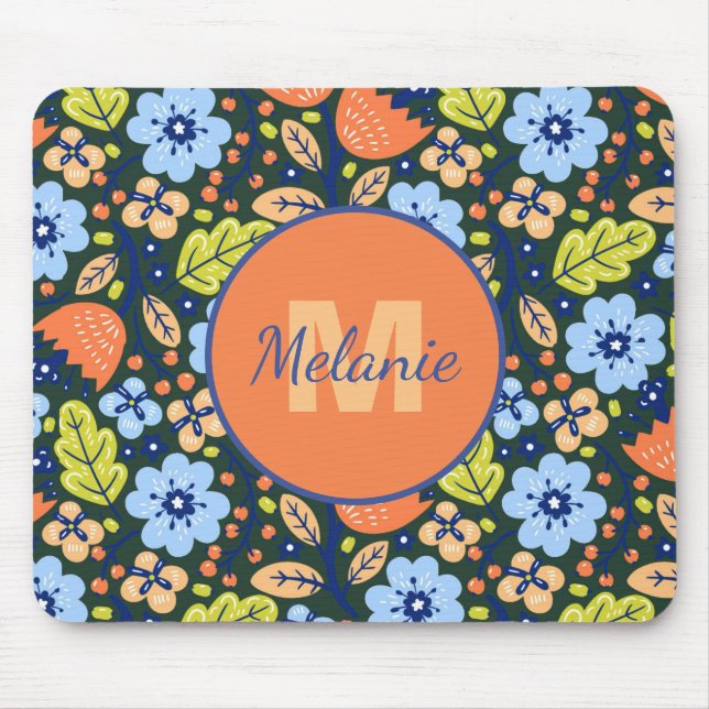 Colorful Modern Pretty Flower Pattern Personalised Mouse Pad (Front)