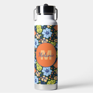 Colorful Modern Pretty Flower Pattern Personalised Water Bottle