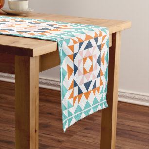 Colorful Modern Quilt Block Geometric Pattern Short Table Runner