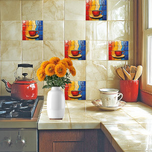 Colorful Modern Red Coffee Cup  Tile