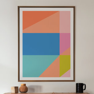 Colorful Modern Shapes in Bright Blue and Orange Poster