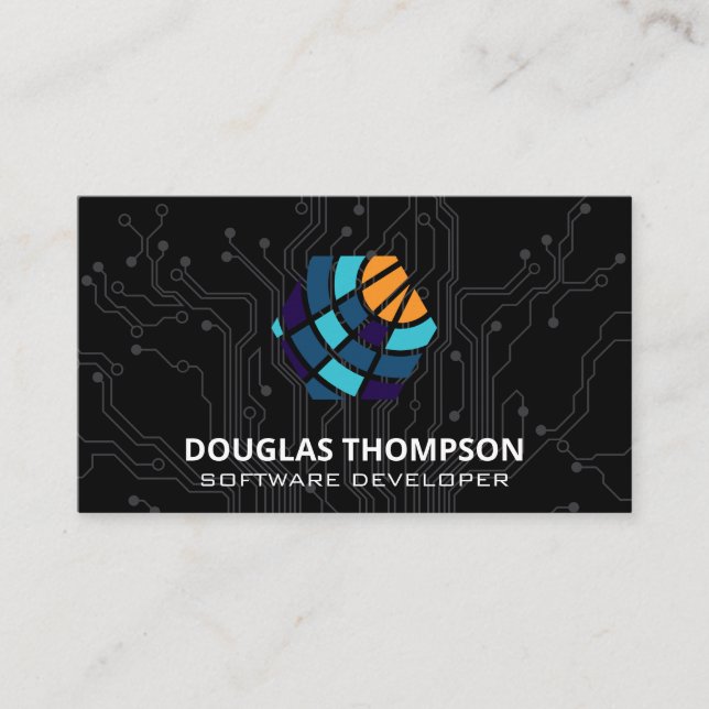 Colorful Modern Tech Circuit Logo Business Card (Front)