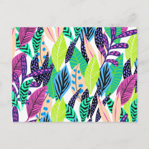 Colorful Modern Tropical Forest Leaves Pattern Postcard