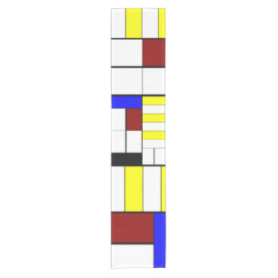Colorful Mondrian Style Red, Blue, Yellow Pattern Short Table Runner