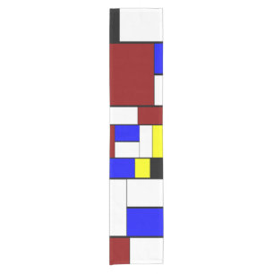 Colorful Mondrian Style Red, Blue, Yellow Pattern Short Table Runner