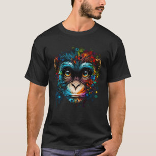 Colorful Monkey Face Cute Animal Monkies Painting T-Shirt