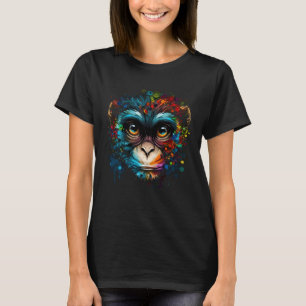 Colorful Monkey Face Cute Animal Monkies Painting T-Shirt
