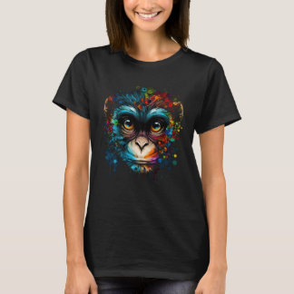 Colorful Monkey Face Cute Animal Monkies Painting T-Shirt