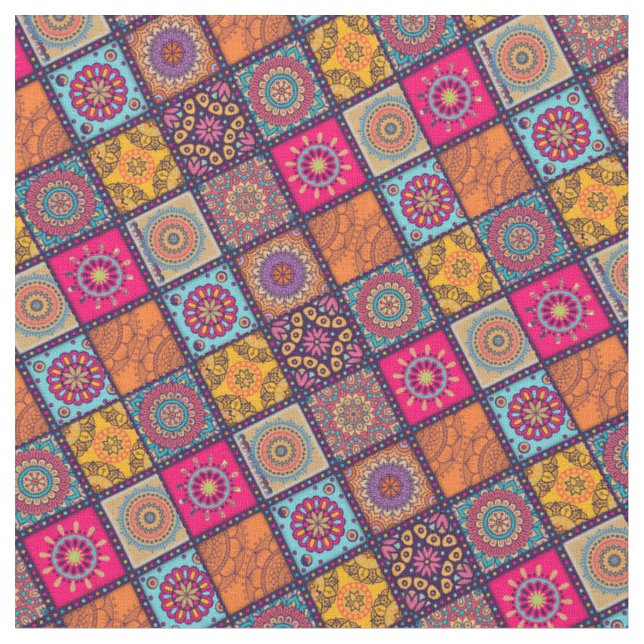 Colorful Moroccan mandala ethnic print Fabric (Close Up)