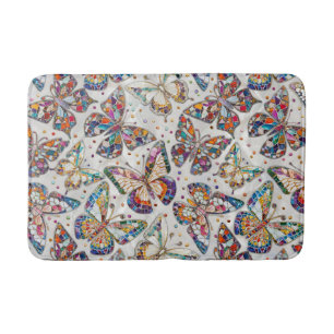 Colorful Mosaic Butterfly pattern on pearl Bath Mat