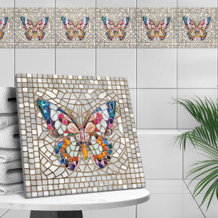 Colorful Mosaic Butterfly  Tile