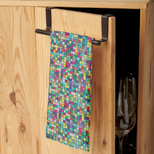Colorful mosaic, geometric squares pattern kitchen towel