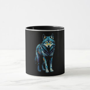 Colorful Mosaic Illustration of Majestic Wolf Mug