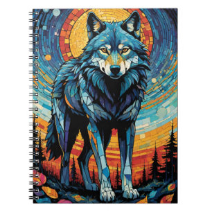 Colorful Mosaic Illustration of Majestic Wolf Notebook