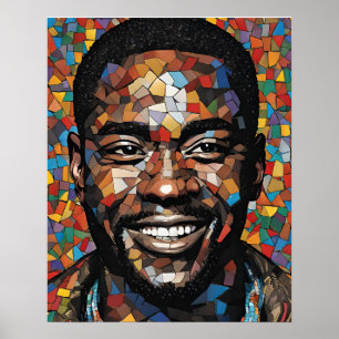 Colorful Mosaic Mans Face Wall Art