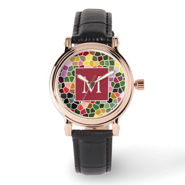Colorful Mosaic Pattern Monogram Watch (Front)
