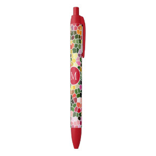 Colorful Mosaic Pattern Monogrammed Black Ink Pen