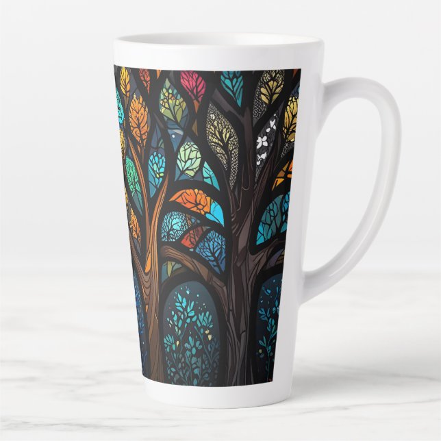 Colorful Mosaic Stained Glass Tree effect design Latte Mug (Right)