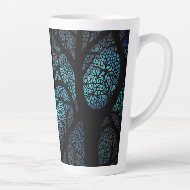 Colorful Mosaic Stained Glass Tree effect design Latte Mug (Right)