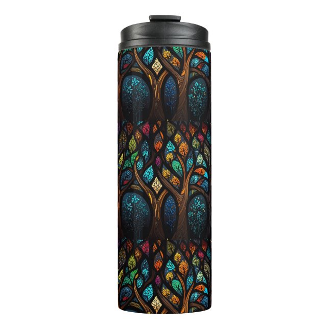 Colorful Mosaic Stained Glass Tree effect design Thermal Tumbler (Front)